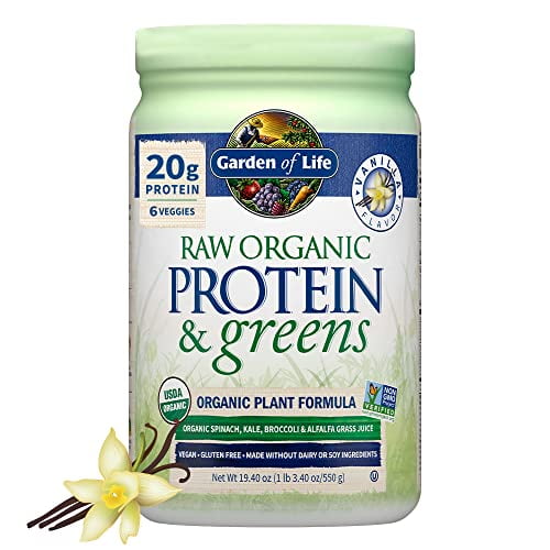 Garden of Life Raw Organic Protein & Greens - Vanilla - Vegan Protein Powder for Women and Men, Plant Protein, Pea Protein, Greens & Probiotics - Dairy Free, Gluten Free Low Carb Shake, 20 Servings