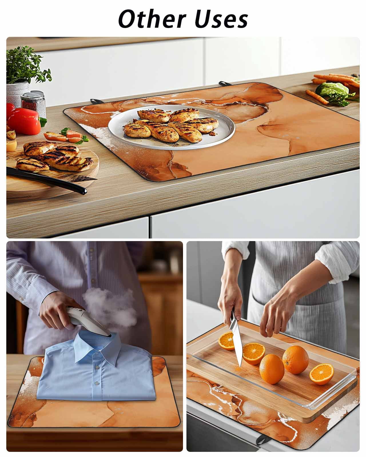 Stove Top Covers for Electric Stove, Marble Burnt Orange Glass Stovetop Cover Protector, Modern Abstract Ink Painting Luxury Induction Cooktop Protector Oven Mat for Kitchen Countertop 28.5"x20.5"