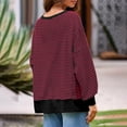 thumbnail image 6 of BODOAO Women's Fall Oversized Sweatshirt Casual Waffle Knit Long Sleeve Crewneck Split Pullover Tunic Tops Knit Striped Shirt Lightweight Fall Pullover Sweater Wine XL, 6 of 9