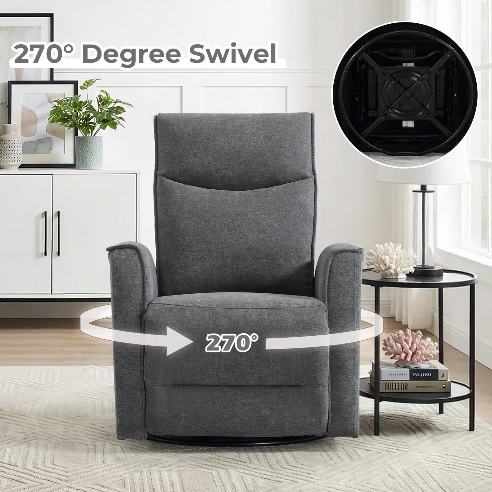Bonzy Home Electric Recliner Chair Set of 2, 270° Swivel Recliner Fabric Living Room Sofa Chair with USB Ports, Gray