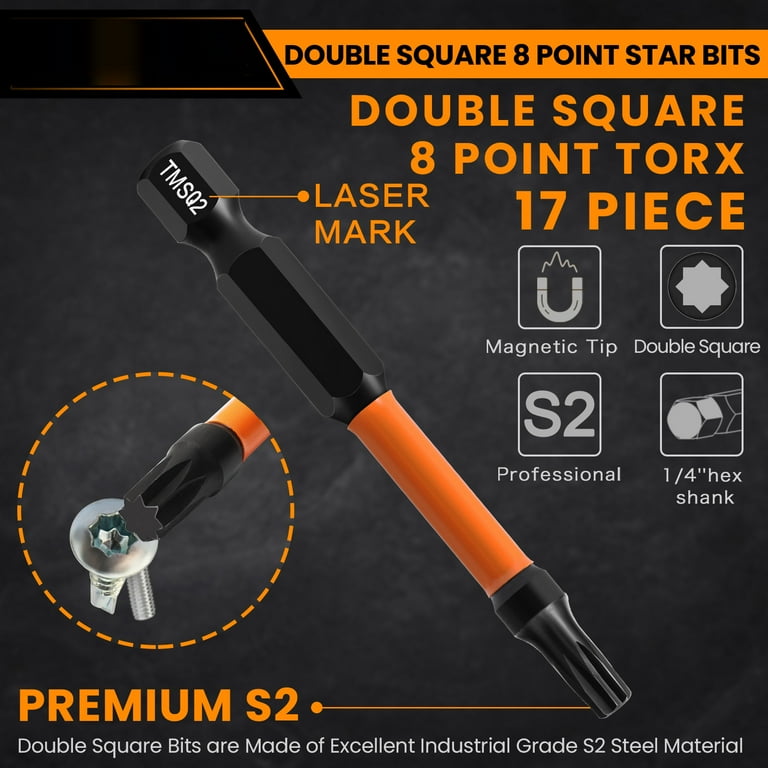 17PCS Double Square 8 Point Star Bit Set (Magnetic Heads