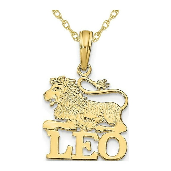 10K Yellow Gold LEO Charm Zodiac Astrology Pendant Necklace with Chain for Women