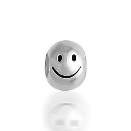 Happy Face Charm Emoticon Happy Smile Face Barrel Charm Bead For Women For Teen Oxidized 925 Sterling Silver Fits European Bracelet ()