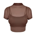 thumbnail image 4 of Blouses pour Femmes, Mode Décontractée, Maille Solide, Coussin de Poitrine Fixe, Sport, Yoga, Col Rond, Manches Courtes, 4 of 5