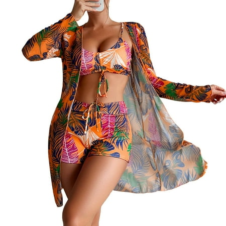 Bikini Set for Women 3 Piece Spaghetti Strap Top High Waisted Thong Swimsuit Bathing Suit Ditsy Floral 3 Piece Sets Bathing Suit Color Block Bandeau Swim Top Gifts for Women