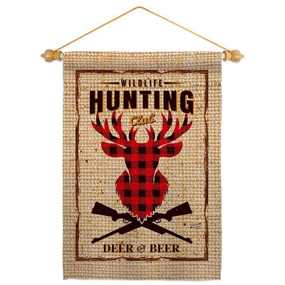Angeleno Heritage GS130407-BO-05 Deer & Beer Sports Hunting 13 x 18.5. in. Double-Sided Decorative Vertical House Garden Flag Set for Decoration Banner Yard Gift