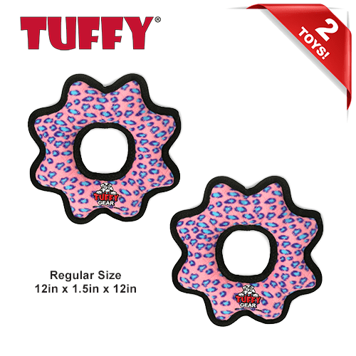 TUFFY® Ultimate Gear Ring Pink Leopard, 2-Pack, Durable Plush Squeaky Dog Toys