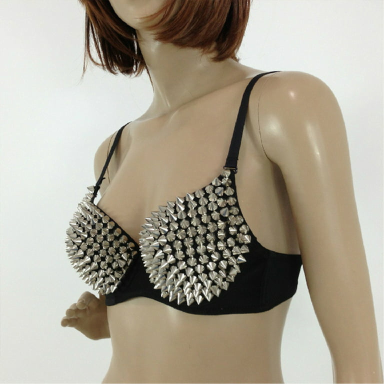 Sexy Spike Studs Bra Adjustable Straps For Romantic Night Silver