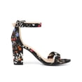 thumbnail image 3 of BLISSFUL STEP Women's Shoes Flower Print Open Toe Block High Heels Summer Sandals Black Flower 9, 3 of 7