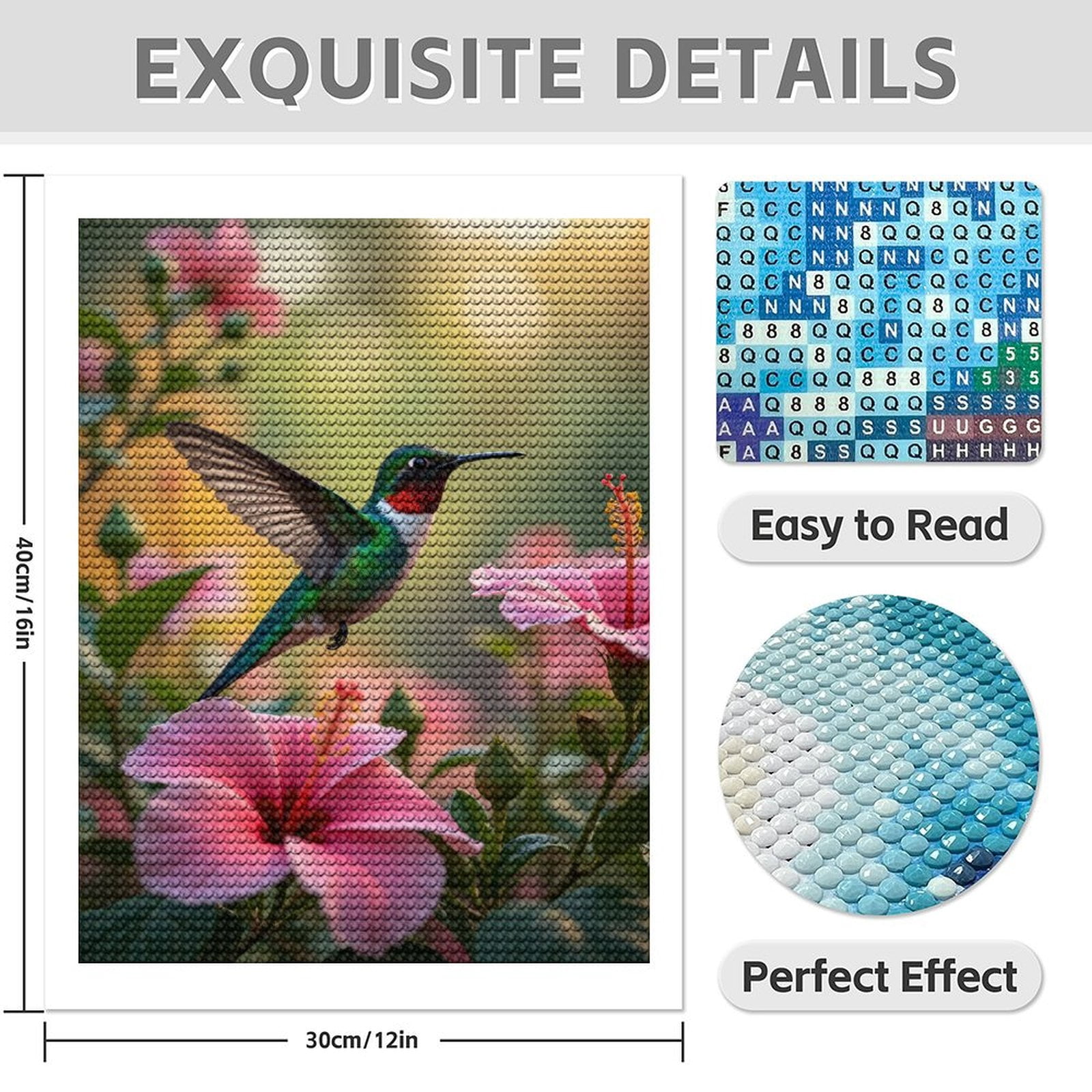 Diamond Art Kit for Adults, Hummingbird Among Pink Blossoms Diamond Painting for Adults Beginners, 5D DIY Diamond Art Painting Kits, Colorful Diamond Painting Craft for Home Decor 12x16