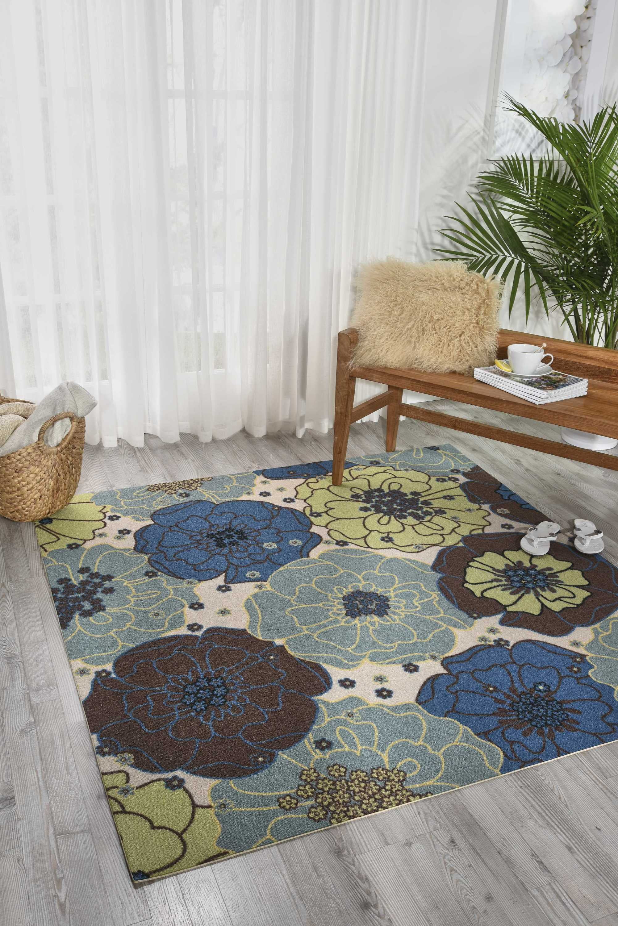 Nourison Home & Garden Botanical Teal Multicolor Area Rug