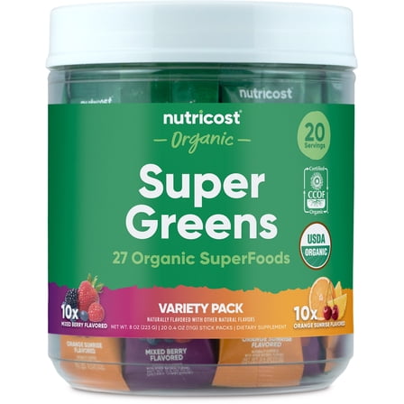 Nutricost Organic Super Greens (Stickpack Variety Pack) 20 Stickpacks - Gluten-Free, Non-GMO