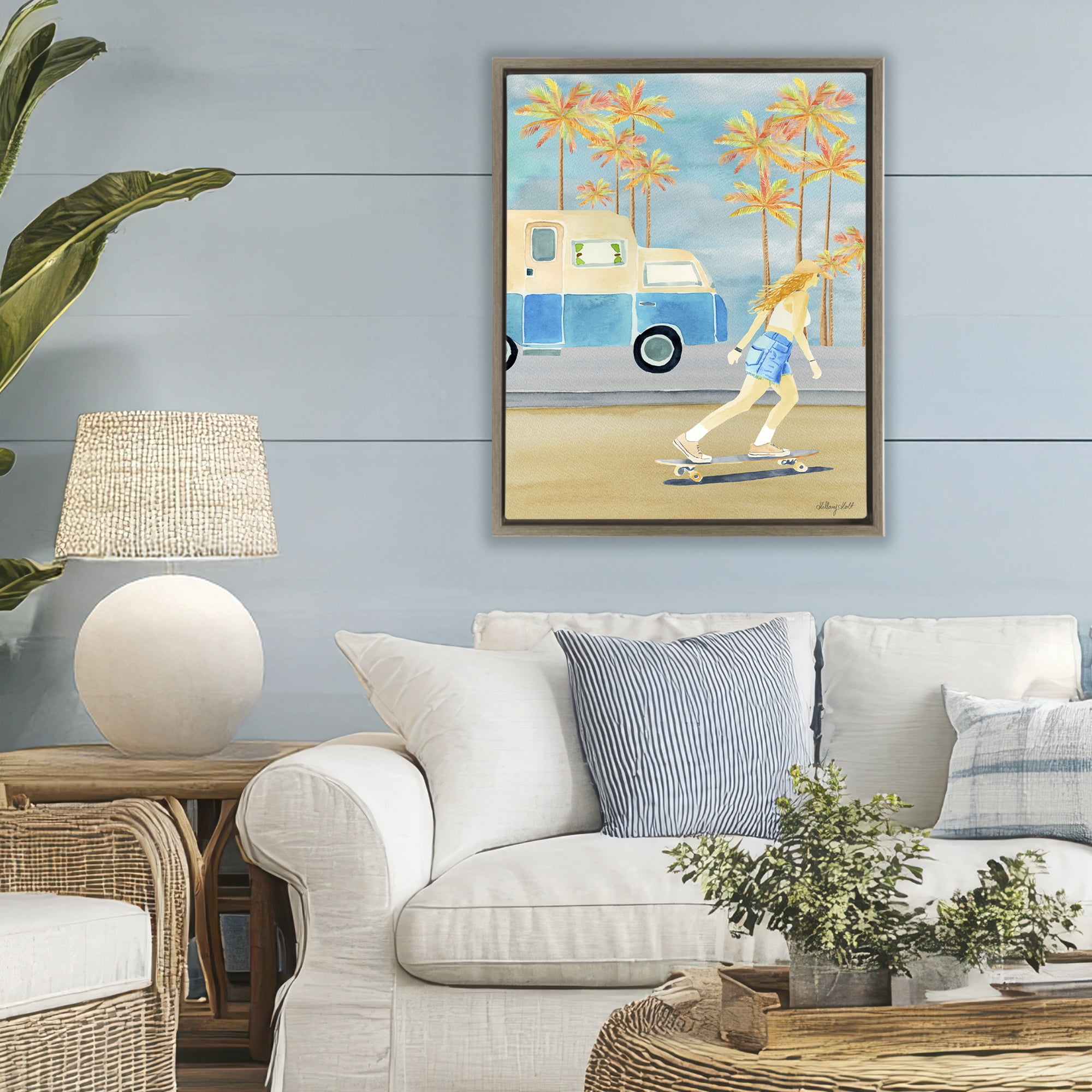 Stupell Industries Santa Monica Road Trip Brown Framed Floater Canvas Wall Art, design by Hillary Holt