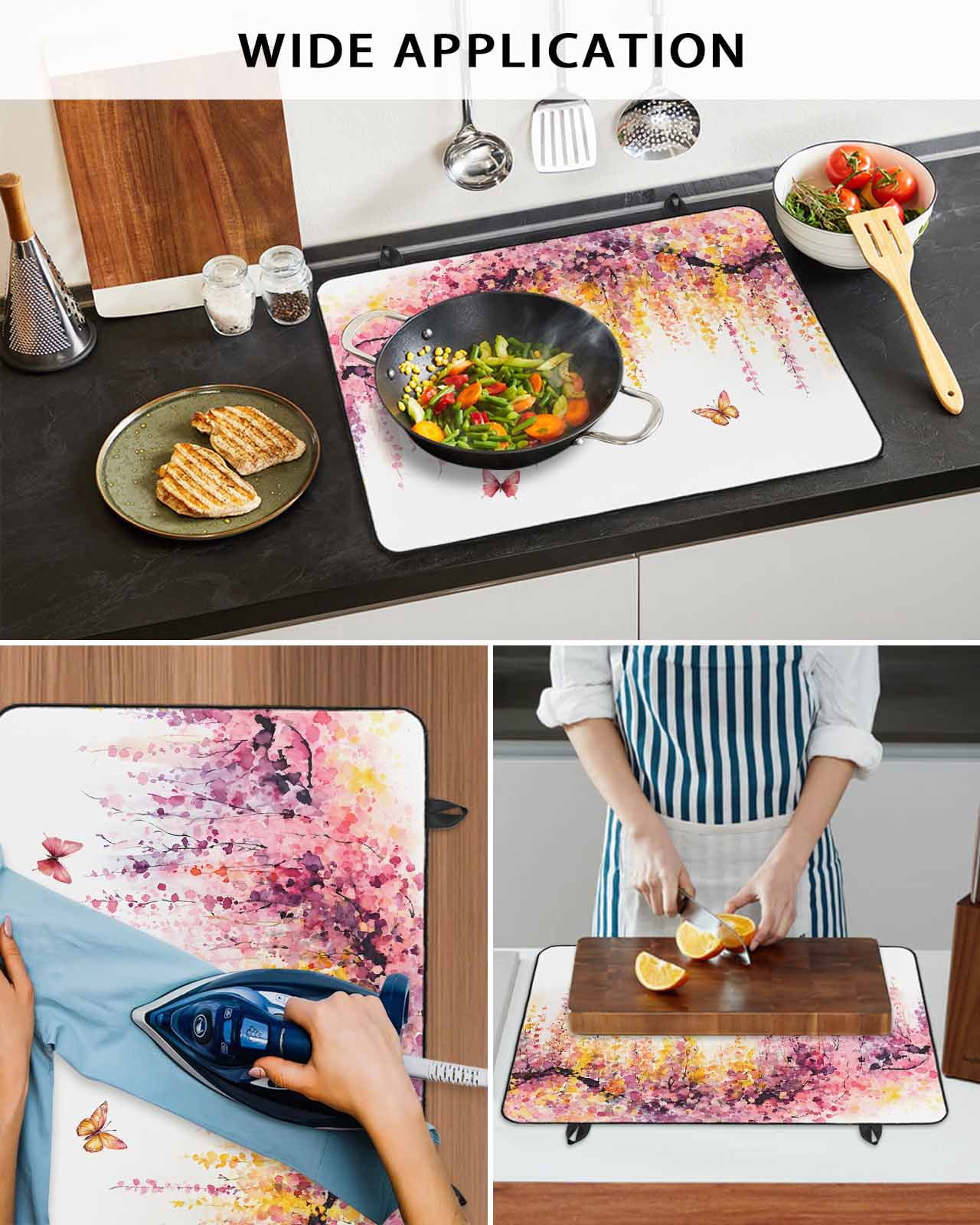 nqOlkjepod Large Induction Cooktop Protector Mat 24"x21", Colorful Flowers Stove Top Covers for Electric Stove, Summer Botanical Florals Butterfly Stove Burner Cover Mats, Glass Top Stove Cover