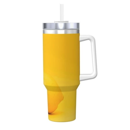 

KLL Yellow Lemon Print 40oz Stainless Steel Insulated Car Cup Coffee Mug with Spillproof Lid - Keep Your Drink Hot or Cold on the Go