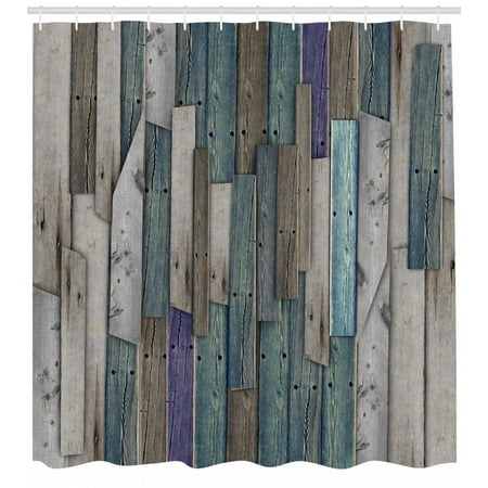 Country Bathroom Sets Rustic Shower Curtain, Image of Blue Grey Grunge Wood Planks Barn House Door Nails Country Life Theme Print, Fabric Bathroom Set with Hooks, Gray Blue, by Ambesonne ()