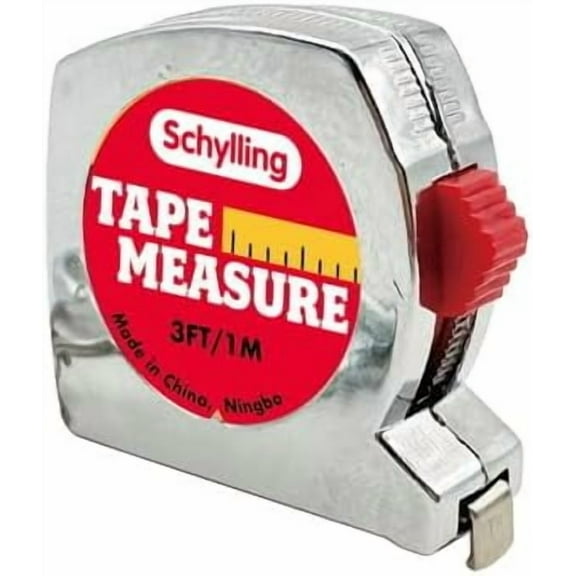 Schylling Mini Tape Measure - 1.5" Real Working 3 Foot Long Retractable Pocket-Sized Tape Measure - Includes Carabiner Clip and Chain - Ages 3 and Up
