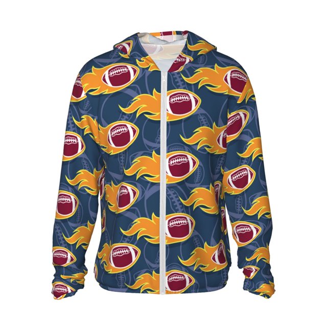 Balery Burning Rugby Balls Sudadera ligera de manga larga con capucha y protección solar UPF 50+ para hombre y mujer, ideal para pesca y running-Large