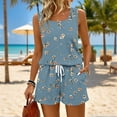 thumbnail image 4 of Iaqnaocc Two Piece Sets for Women Casual Short Sets for Women Vintage Floral Print Square Neck Tank Top and Shorts Summer Outfits Travel Outfits for Women Vacation Outfits for Women Light Blue 3XL, 4 of 5