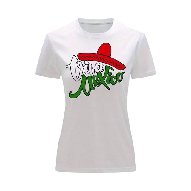 Playera Blusa De Viva Mexico Con Sombrero Charro Fiestas Patrias Independencia Color Blanco Talla Mediana Marca Emil SaEs