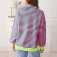 thumbnail image 4 of dGslk Women’s Long Sleeve Striped Pullover Top Casual Half Zip Collar Loose Fit Sweatshirt for Everyday Comfort and Style Pink XL, 4 of 5