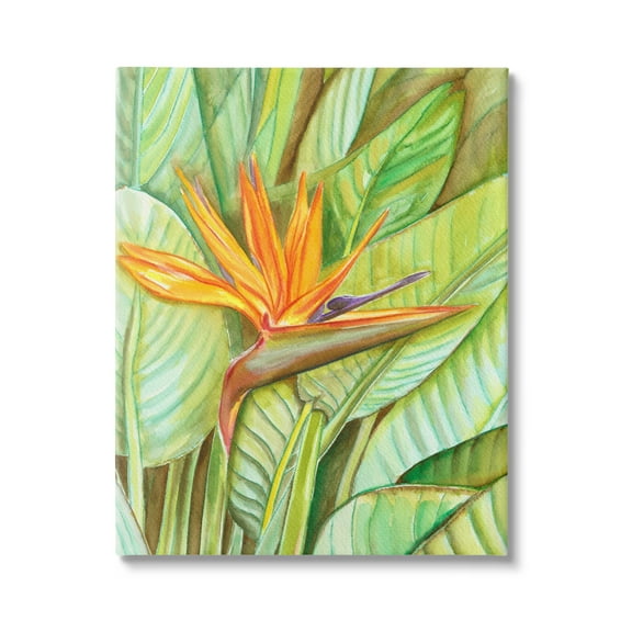 Stupell Industries Bird of Paradise Flower Leaf Petals Blooming Painting Gallery Wrapped Canvas Print Wall Art, Design by Elvira Errico