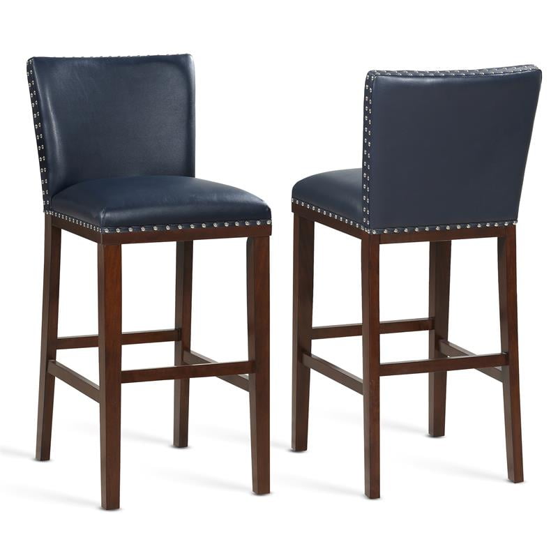 Tiffany Navy Faux Leather and Espresso Finish Bar Stool