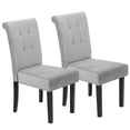 thumbnail image 2 of Un par de sillas ocasionales modernas de tela de terciopelo gris con patas de madera maciza, 2 of 13