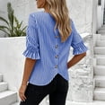 thumbnail image 6 of ClodeEU Women's Striped 3/4 Sleeve Blouse with Back Button ,Casual Loose Fit Shirt Blue,Women's Plus XL, 6 of 8
