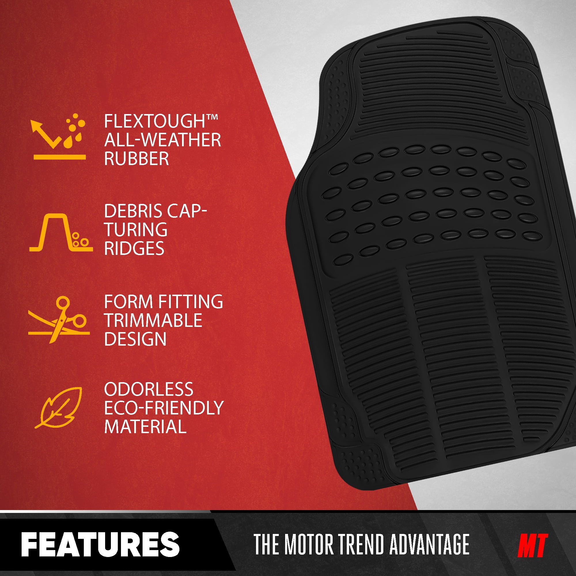 BDK All Weather Rubber Floor Mats for Cars - Fit 3 Rows Full Set, Heavy Duty Car Mats - Fit Well, Easy to Install & Clean No Slip Design - Universal SUV, Van, & Car Accessories (Black)