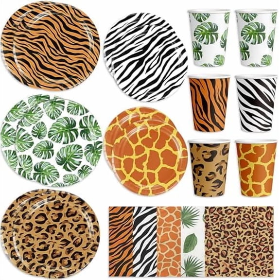 150 Pcs Jungle Animals Party Supplies - Plates, Napkins, Cups for Safari Party Favors (Serve 50)$$Home Decor, Kitchen, & Other