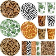 Pcs Jungle Safari Animal Party Supplies Disposable Jungle Safari Animal Print Paper Plates Cups and Napkins Wild Animals Jungle Table Decorations for Boys Girls$$Home Decor, Kitchen, & Other