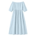 thumbnail image 5 of Atogsazn Women's Summer Off Shoulder Maxi Dress Casual Flowy Short Sleeve Side Split Dresses Loose Fit Sundress Light Blue L Fashion, 5 of 7