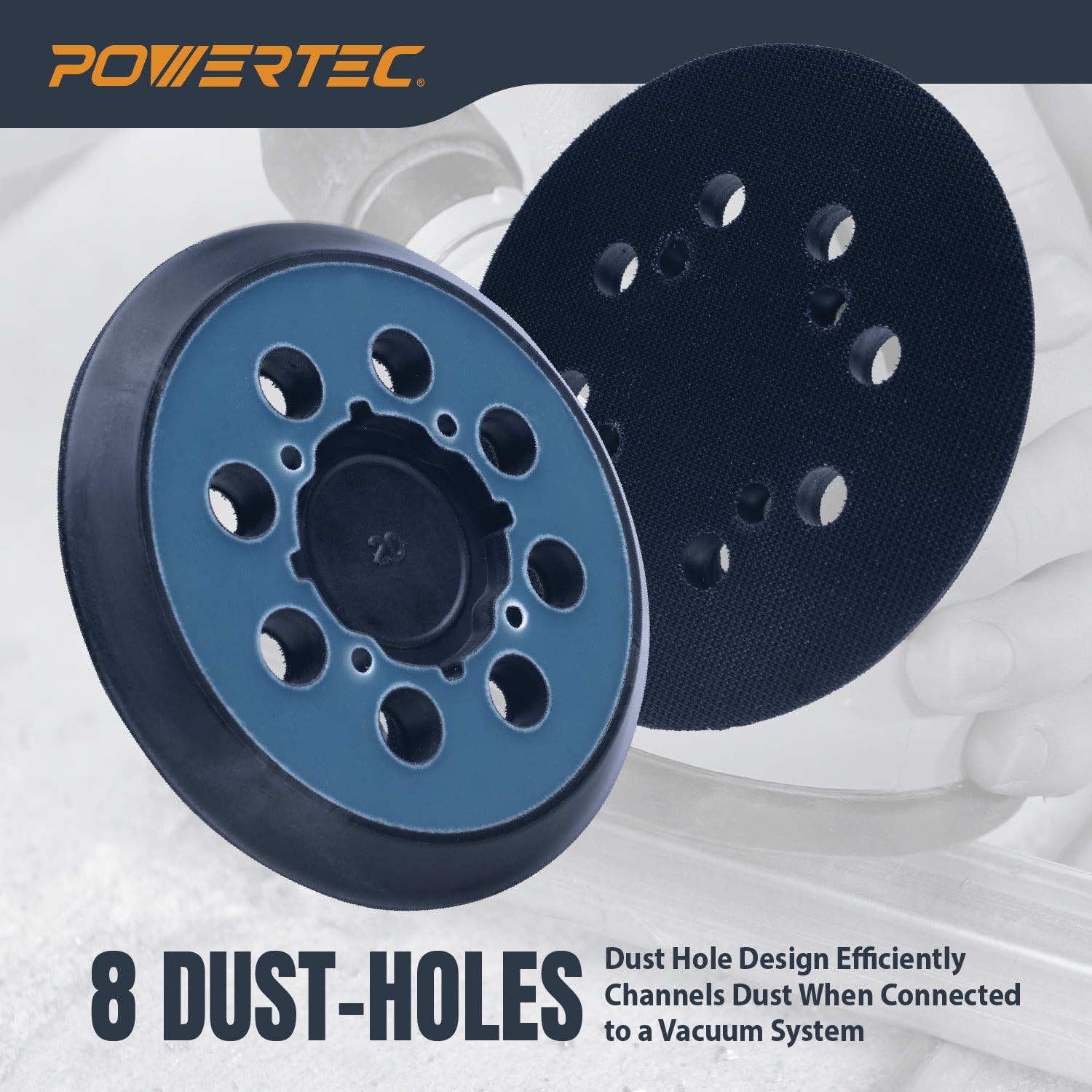 POWERTEC 2PK 5 inch 8 Holes Hook and Loop Sander Pad, 5 Inch Backing Plate Replacement for Dewalt DWE64233 & N329079, Compatible with DeWalt DWE6421 6421K DWE6423 6423K DCW210B (46904N)