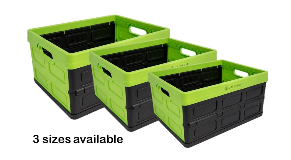 Lotus USA Fold-It Foldable Stackable Hardside Storage Crate 33 Quart Red, 3-Pack 
