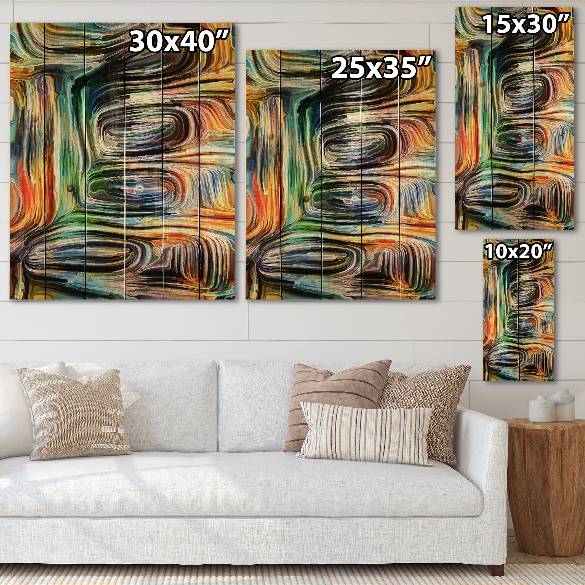 Designart 'Colour Spiral Fusion VII' Modern Print on Natural Pine Wood