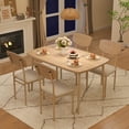 thumbnail image 2 of UHOMEPRO Dining Table Set for 4, Farmhouse Wood Kitchen Table Set with 4 Fabric Upholstered Chairs, Curved Table Design, Dining Room Table Set for Dining Room, Kitchen and Apartment, Natural+Beige, 2 of 8