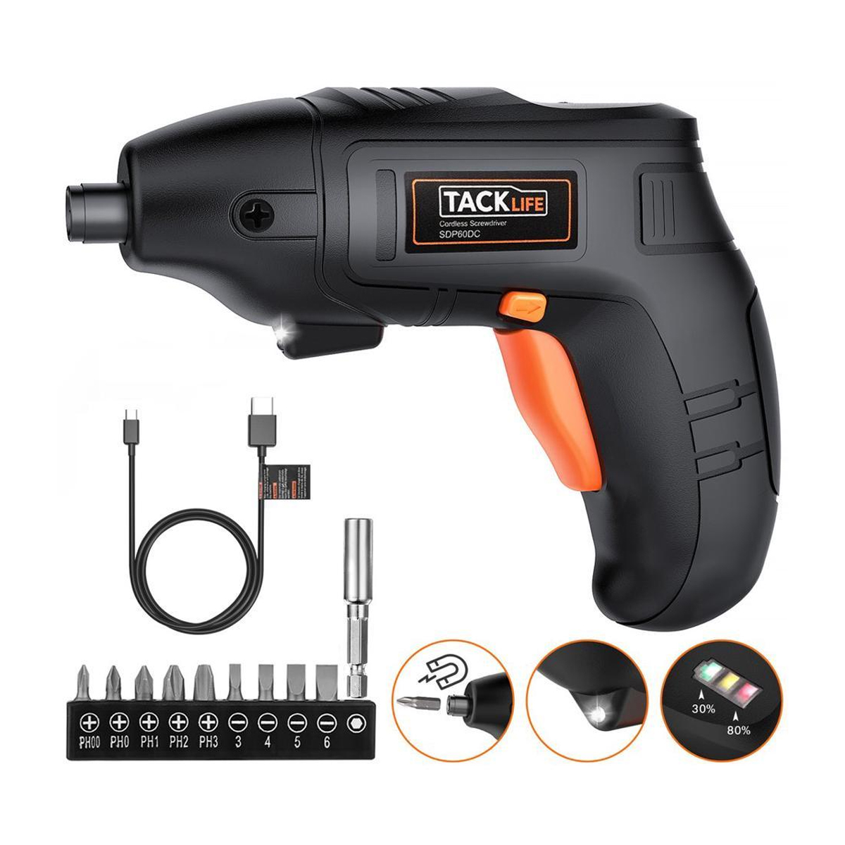 Tacklife Cordless Electric Screwdriver and 10 Piece Bit Set, Compact