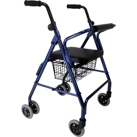 Tuffcare Lightweight Folding Rollator Walker with Seat and Brakes (Blue)