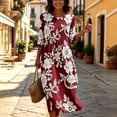 thumbnail image 6 of VBVC Women's and Women's Plus 3/4 Sleeve Midi Dress, Summer Casual Crew Neck Dress For Women, Ladies' Loose Fit Floral Dress with Pockets,Wine,S-5XL, 6 of 7
