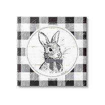 Detailed Easter Bunny Drawing Spring Plaid Border Animals & Insects Graphic Art Gallery-Wrapped Canvas Print Wall Art