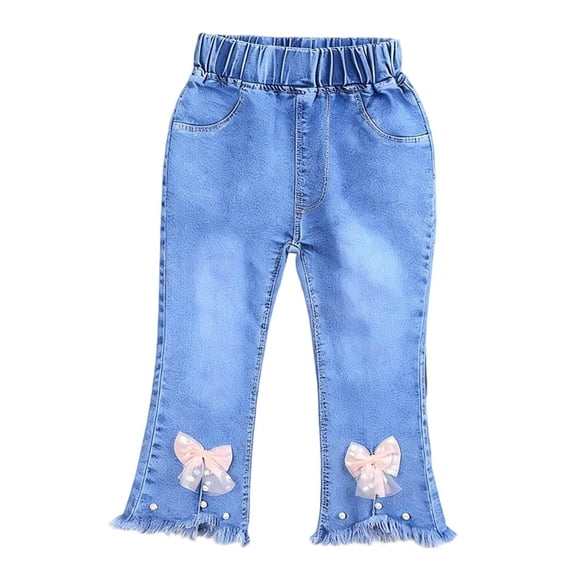 SERTG Girls Fashion Print Slim Jeans Elastic Waist Casual Kids Spring Summer Full Length Pants Jeans Everyday Trousers(Light Blue#6,4-5 Years)