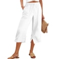 thumbnail image 3 of Side Slit Capris for Women Summer Wide Leg Pants Beach Casual Elastiv Wasited Trousers with Pockets White L, 3 of 5