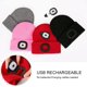 thumbnail image 2 of Gorro Sinhoon con luz para niños, unisex, recargable por USB, manos libres, 4 LED, gorro de punto de invierno con luz nocturna, linterna, regalo para niños y niñas (gris), 2 of 7