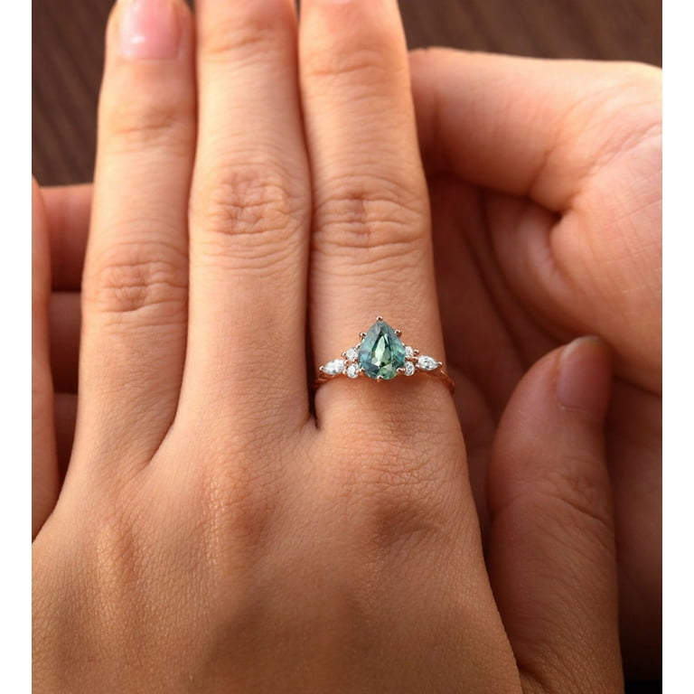Natural Teal Sapphire Ring Twisted 14K Rose Gold Engagement