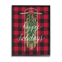 Stupell Industries Happy Holidays Tartan Sled Graphic Art Black Framed Art Print Wall Art, Design by Amanda McGee