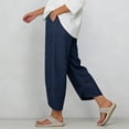 thumbnail image 6 of Mifsaly Cropped Linen Pants Women Patchwork Lace Elastic Waist Summer Capris with Pockets Eyelet Hem Details Loose Fit Casual Beach Vacation Lounge Wear Outfits Blue,XXXL, 6 of 7