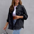 thumbnail image 3 of SWSMCLT Women's Denim Button Down Shirt Shacket Split Date Night Winter Shirt Jacket Long Sleeve Top Western Black Medium, 3 of 4