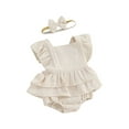 thumbnail image 2 of Musuos Baby Girls Rompers Dress 6M 9M 12M 18M Solid Color Fly Sleeve Skirt Hem Infant Bodysuits Summer Clothes with Headband, 2 of 9
