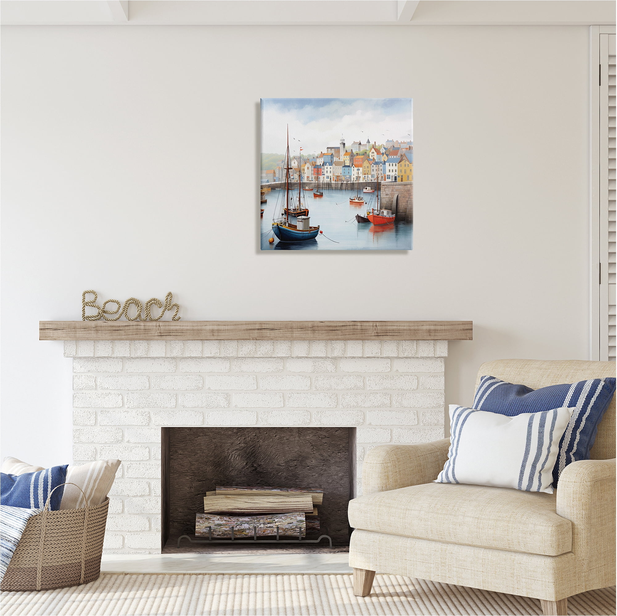 Stupell Industries Waterfront Town Marina Transportation Painting Gallery Wrapped Canvas Art Print Wall Art, 24 x 24